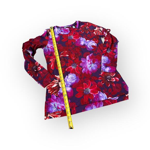 ISAAC MIZRAHI LIVE Red Purple Floral Ruffle Long Sleeve Top - Picture 7 of 10